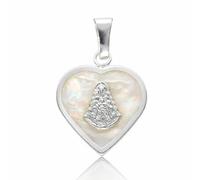 Minoplata Colgante Corazón Virgen del Rocío, Plata de Ley 925 con Nácar Blanco Natural, 25mm, Unisex