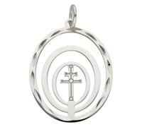 Minoplata Cruz de Caravaca Ovalada en Plata de Ley 925, Colgante Calado con Cerco Tallado, Diseño Clásico Unisex, 22x26mm, Estilo Espiritual Religioso, Compatible con Cadenas hasta 2mm