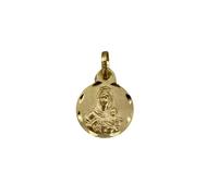 Minoplata Medalla Escapulario de Plata 925 Chapada en Oro, Virgen del Carmen y Sagrado Corazón de Jesús, 14mm, Doble Cara con Borde Tallado