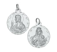 Minoplata Medalla Escapulario Virgen del Carmen y Sagrado Corazón, Plata de Ley 925, 20mm, Borde Tallado, Religiosa