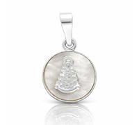 Minoplata Medalla Mini Virgen del Rocío, Plata de Ley 925 con Nácar Blanco, Forma Redonda, 12mm