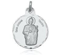 Minoplata Medalla San Judas Tadeo, Plata de Ley 925, 21mm, Redonda con Borde Tallado, Diseño Religioso en Relieve, Estilo Clásico, Unisex