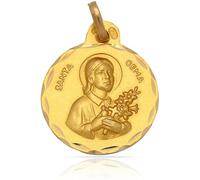 Minoplata Medalla Santa Gema, Plata de Ley 925 Chapada en Oro, Redonda 19mm, Diseño Religioso con Relieve, con Caja de Regalo