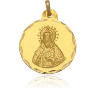 Minoplata Medalla Virgen Macarena, Plata de Ley 925 Chapada en Oro, 19mm, Diseño Religioso Circular con Relieve, Presentación en Caja de Regalo