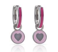 Minoplata Pendientes Aros de Plata de Ley 925 con Esmalte Rosa, Colgante de Corazón, 8mm Diámetro, Cierre de Presión, Acabado Brillante, Uso Diario y Formal