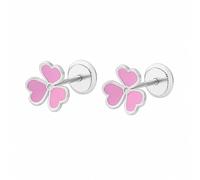 Minoplata Pendientes Infantiles Plata 925 Trébol Esmalte Rosa | Cierre de Rosca Seguro, Hipoalergénico, Trébol 3 Hojas, 7,8 mm, Para Bebés y Niñas