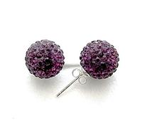 Minoplata Pendientes para mujer realizados en Plata de ley con Cristal Colores 12 Mm. Berenjena, perfectos para lucir con infinidad de looks