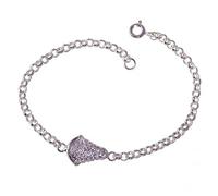 Minoplata Pulsera con Silueta de la Virgen del Rocío, Plata de Ley 925, Cadena Rolo, 18 cm, con Cajita de Regalo