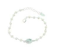 Minoplata Pulsera de Plata de Ley 925 con Perlas y Medalla de la Virgen Milagrosa, 18,5 cm, Ajustable