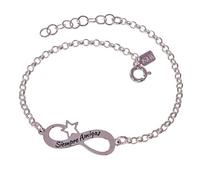 Minoplata Pulsera de Plata de Ley 925, Infinito con Estrella Calada, Grabado 'Siempre Amigas', Cadena Rolo 17 cm