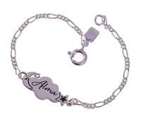 Minoplata Pulsera esclava Infantil Nube Personalizada de Plata de Ley 925 Podemos Grabar el Nombre Que tú desees, niña pequeña 2 ó 3 años y para bebés