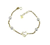 Minoplata Pulsera Infantil Plata de Ley 925 Chapada en Oro con Corazón Infinito y Perlas Cultivadas, Primera Comunión, 16cm + 2cm Ajustable