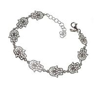 Minoplata Pulsera Mano de Fátima Continua, Plata de Ley 925, 16 cm + Cadena Adaptable de 3 cm, con Caja de Regalo