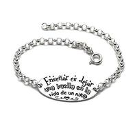 Minoplata Pulsera para maestras de Plata de Ley 925 con Mensaje Grabado Enseñar es Dejar Huella Ideal si Quieres hacerle Fin de Curso