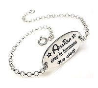Minoplata Pulsera Plata de Ley 925 con Mensaje Amiga Eres la Hermana Que elegí Ideal para Hacer cumpleaños, Navidad o Reyes