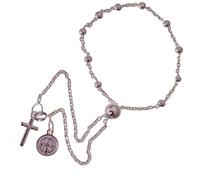 Minoplata Pulsera rosario de Plata de ley 925 cruz y medalla de San Benito