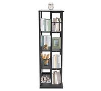 MINRS Estantería giratoria de 4 niveles, estantería de pie para libros de pie, estantería giratoria 360°, marco de metal, estantes abiertos para salón, estudio, oficina, color negro