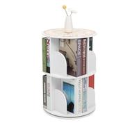 MINRS Estantería giratoria de pie con pantalla de 360 grados, zapatero giratorio, con 2 niveles, para salón, dormitorio, oficina, habitación infantil, color blanco