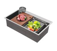 MINRS Fregadero de cocina de 75 x 45 cm, con tabla de cortar y grifo, de acero inoxidable, empotrable, con lavavajillas y escurridor, color plateado