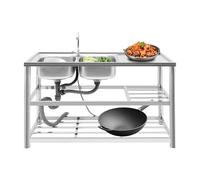 MINRS Fregadero doble gastro doble para cocina, 120 x 45 x 80 cm, juego completo de fregadero independiente con unidad de drenaje y grifo, juego completo