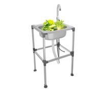 MINRS Fregadero independiente de acero inoxidable, fregadero de cocina comercial con grifo, para exteriores y camping, con tubo de entrada fría y caliente para exteriores, cocina, restaurante, jardín,