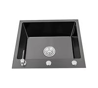 MINRS Fregadero negro, 50 x 45 x 20 cm, acero inoxidable, rectangular, con tubo, dispensador de jabón, fregadero empotrable, fregadero de cocina, para cocina, despensa, baño