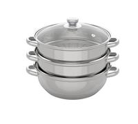 MINRS Olla de vapor de 3 capas, con tapa de cristal, 28 cm, acero inoxidable, multifunción, para cocinas de inducción, estufas eléctricas de cerámica, hornos eléctricos o de gas