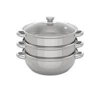 MINRS Olla de vapor de 3 capas, Vaporera para Olla, con tapa de cristal, 28 cm, acero inoxidable, multifunción, para cocinas de inducción, estufas eléctricas de cerámica, hornos eléctricos o de gas