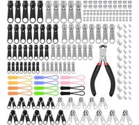 MINSHUXI 211 Piezas Kit de Reparación de Cremallera, Cremallera de Repuesto con Instale Pinzas para Bolsas de Bricolaje Chaquetas Maletas Mochilas - 3# 5# 8#