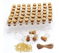 Minsily 100 botellas de vidrio pequeñas de 0,5 ml con tapones de corcho de 20 metros, pequeños frascos de vidrio transparentes con tornillos de ojo, botella de corcho para manualidades, proyectos de