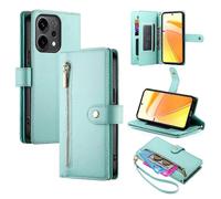 (Mint Green) Nine Card-slot Zipper Wallet Bag Leather Phone Case For OPPO Reno14 Global / Reno14 F 5G