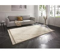 Mint Rugs Colin Alfombra de Pelo Largo y Suave, mullida, de Pelo Largo, flokati, diseño de Rombos para Cocina, Pasillo o Dormitorio, Estructura Alta y Profunda, Color Beis, 160 x 230 cm