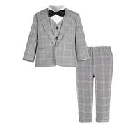 mintgreen Bebé niño Blazer Trajes 4PCS Formal Boda Pantalones Conjunto Chaleco Pajarita Fije, Plaid Gris, 18-24 Meses, 90
