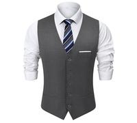 mintgreen Chaleco de Traje para Hombre, Formal Liso Abotonadura Entallada en V Para Bodas, Chaqueta de Traje Liso Talla Ajustada, S-3XL, gris oscuro, XXL