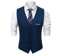Mintgreen - Chaleco para hombre, diseño formal liso con botones curvados en V para bodas, chaqueta de traje liso, talla delgada, S-3XL, azul marino, XXL