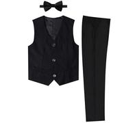 mintgreen Conjunto de 2 trajes para niños, chaleco, pantalones y pajarita, corbata y bolsillo cuadrado, 5-13 años, Negro liso, 13-14 años