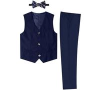 mintgreen Conjunto de 2 trajes para niños, chaleco, pantalones y pajarita, corbata y bolsillo cuadrado, 5-13 años, azul oscuro, 13-14 años