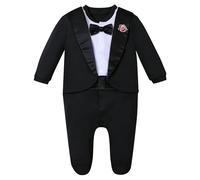 mintgreen Conjuntos de Caballero para Bebé Niño Esmoquin Pijama Entero con Pies Bodies de Boda con Pajarita, Negro, 3-6 meses