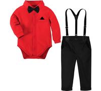 mintgreen Trajes Para Niños de Boda, Bebé Bautizo Formal Smoking Manga Larga Ropa, Brillante Rojo, 12-18 Meses, 90