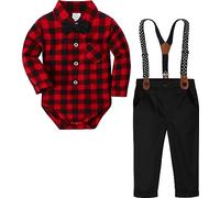 mintgreen Trajes para Niños de Boda, Ropa Navidad Bebe Bautizo Formal Smoking Manga Larga, Negro Rojo, 9-12 Meses, 80