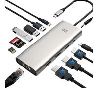 Minthouz Dock USB C 12 en 1 para 3 Monitores 4K, Hub con 8K DP1.4, HDMI 4K@60Hz, Carga Rápida 100W PD, USB 3.1/2.0, Ethernet 2.5G, SD/TF + Audio - Compatible con MacBook, DELL, HP, Lenovo, Surface