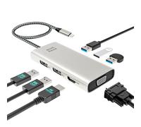 Minthouz Estación de acoplamiento USB-C 7 en 1, adaptador multipuerto para laptop, 4K HDMI, Dual 8K DP, VGA, 3 puertos USB 2.0 y adaptador USB para MacBook Pro/Air, iPad Pro, iMac, iPhone 16 Pro/Pro