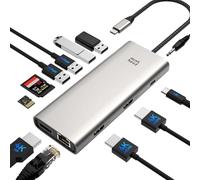 Minthouz Estación de Acoplamiento USB C Triple Monitor para HP Lenovo DELL, estación de Acoplamiento 12 en 1, 4 * USB, 4K@144HZ DP+Dual HDMI, 100 W PD, Gigabit LAN/SD/TF/3,5 mm