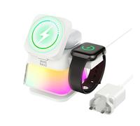 Minthouz Estación de carga 3 en 1 para iPhone, cargador inalámbrico rápido de 15 W con lámpara nocturna, soporte magnético plegable de viaje para teléfono y reloj para iPhone 17/16 15 14 13 Series
