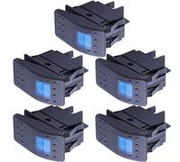 Mintice 5 Piezas 12V 20A 24V 10A Interruptor Basculante Coche Impermeable | Luz Azul Interruptor de Botón Pulsador Conmutador Palanca On Off 4Pin