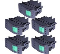 Mintice 5 Piezas 12V 20A 24V 10A Interruptor Basculante Coche Impermeable | Luz Led Verde Interruptor Botón Pulsador Conmutador Palanca On Off 4Pin