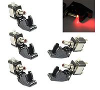 Mintice 5 X Cubierta de Fibra Carbono Rojo Interruptor de Palanca Led Luz 12V 20A Spst On Off Interruptor Basculante Conmutador Vehículo Barco Coche