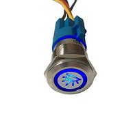 Mintice Acero Inoxidable 12V 5A 19mm Interruptor de Botón Pulsador Impermeable Metal Interruptor Palanca Enganche Luz Azul para Coche Interior Enchufe Cable