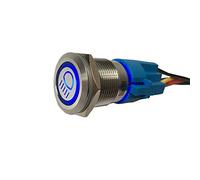 Mintice Acero Inoxidable 12V 5A 19mm Interruptor de Botón Pulsador Impermeable Metal Interruptor Palanca Enganche Luz Azul para Coche Haz Principal Enchufe Cable