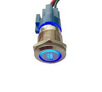 Mintice Acero Inoxidable 12V 5A 19mm Momentáneo Interruptor de Botón Pulsador Arranque Impermeable Metal Interruptor Palanca Enganche Luz Azul para Coche Enchufe Cable